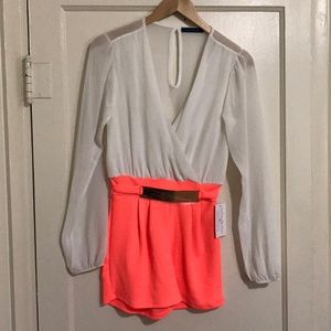 V neck coral and white romper